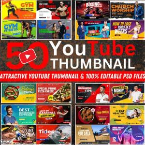 Premium 50+ Thumbnail PSD Pack | Photoshop Templates for Videos, Vlogs, Gaming & Social Media