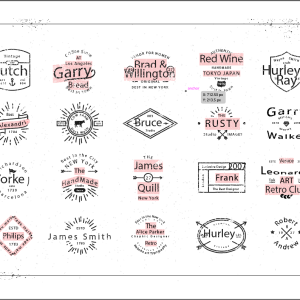 20 Name Badges Bundle – Editable Badge Logo Templates for Custom Branding, Labels, Retro Logos, Typography, and Creative Design Projects